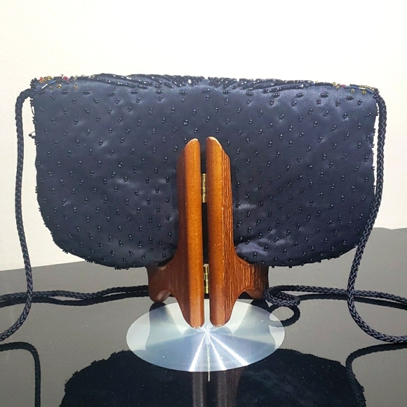 Vintage Art Deco Very So Cute Beaded Black Crossbody Mini Purse. Evening Bags. - Picture 4 of 12